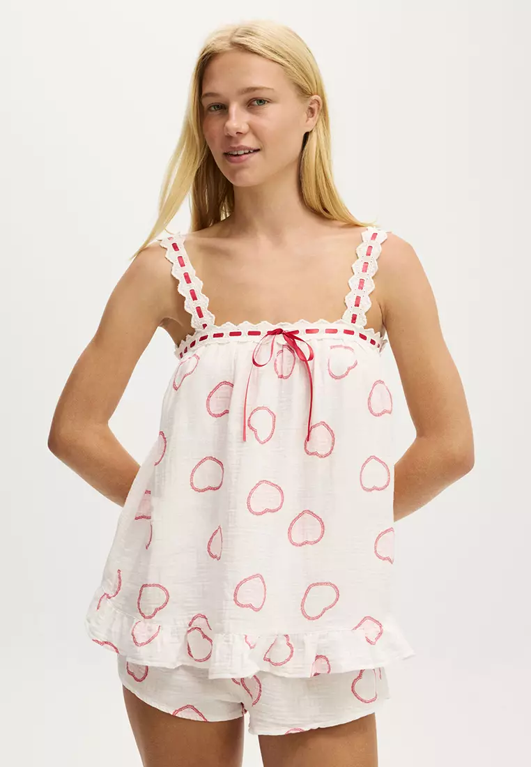 Lace Trim Babydoll Cami Set