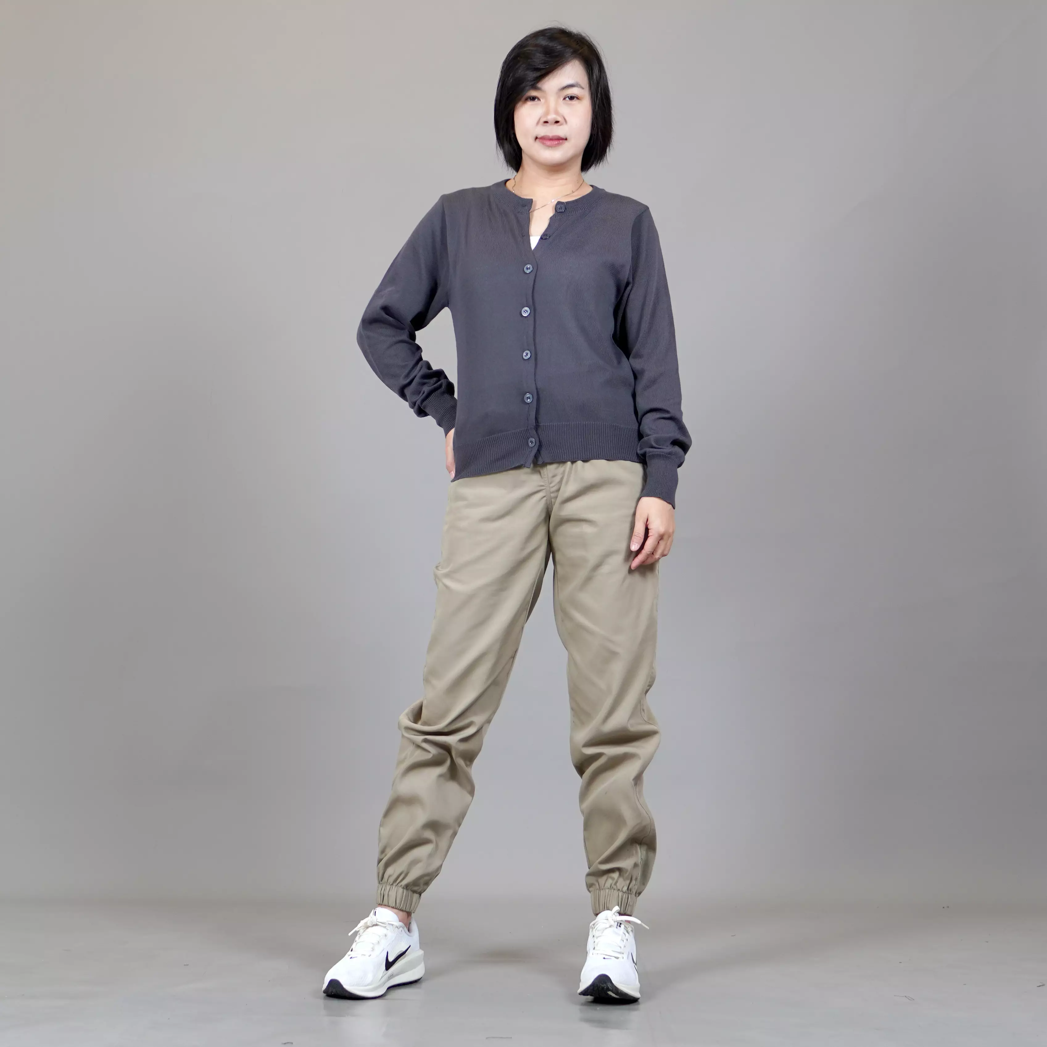  SANDRA Knit Cardigan O Neck Kardigan Rajut Wanita Leher O - ABU TUA