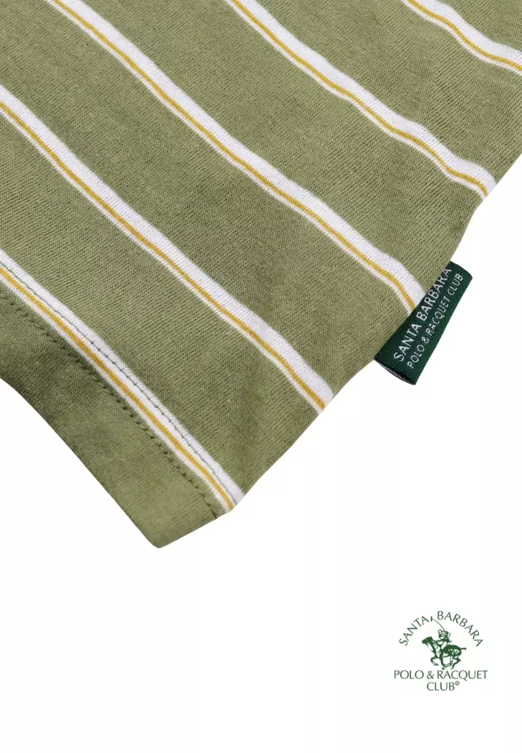 Stripe Fatigue Round Neck T-Shirt For Men W/ Embroidered Logo