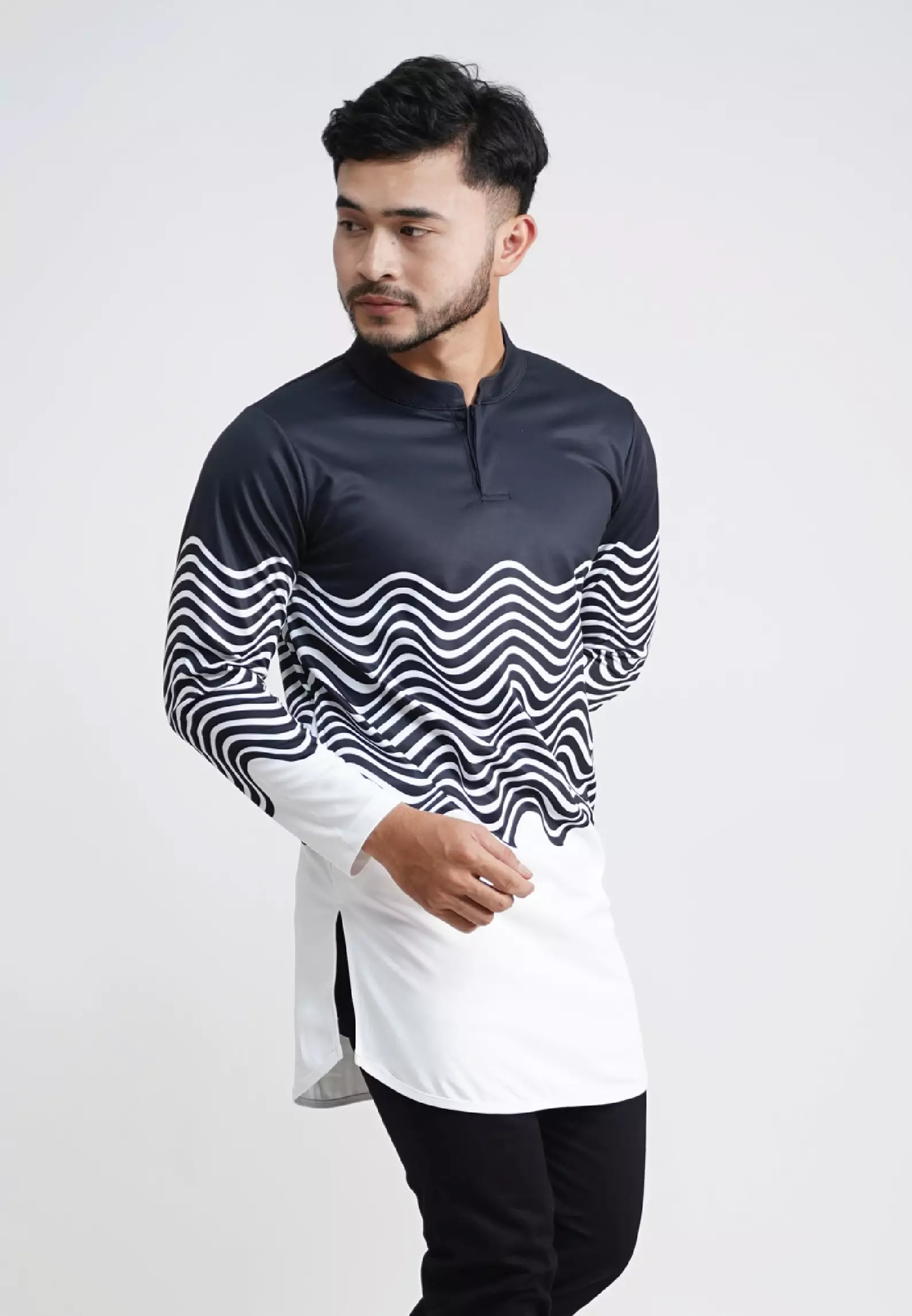 Tiento Pakaian Koko Pria Baju Muslim Dry Fit Kurta Lengan Panjang Motif Bena