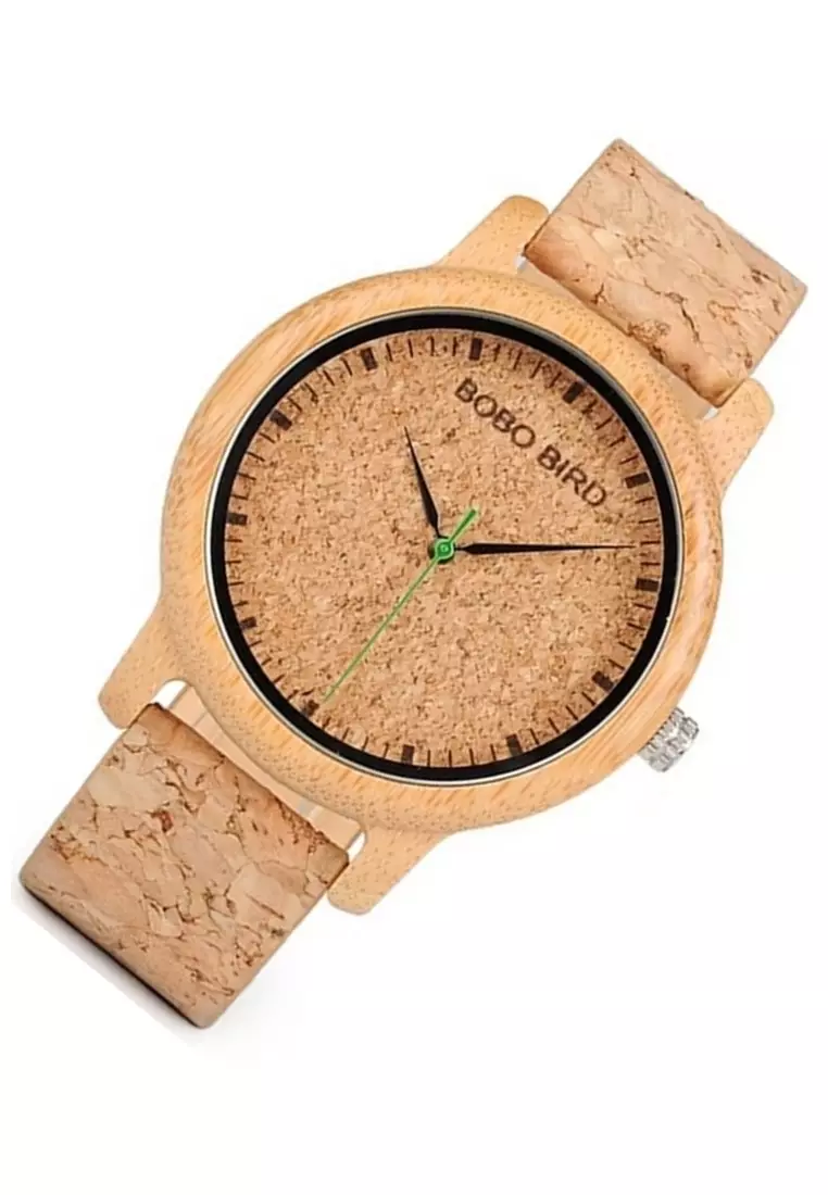 BOBO BIRD Jam Tangan Kayu Kasual Timepiece Handmade Analog Pria Strap Tali Material Cork Leather JJ87 ORIGINAL