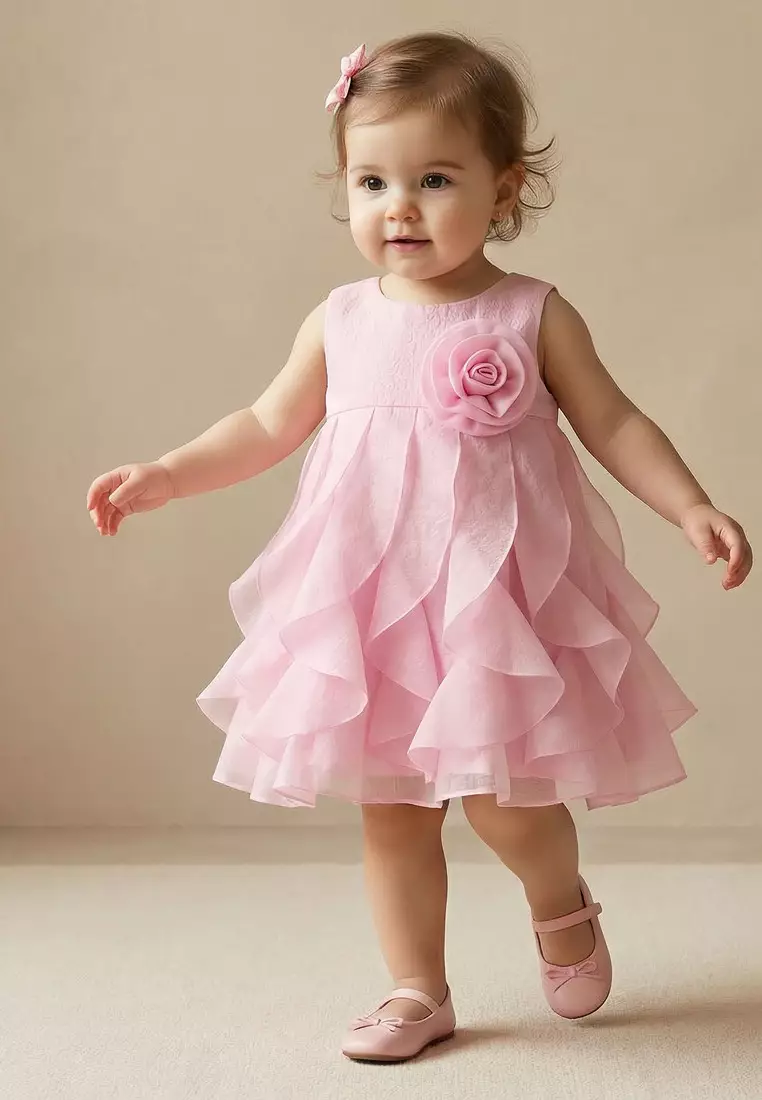 Babyshop Juniors Round Neck Sleeveless Dress With Ruffles