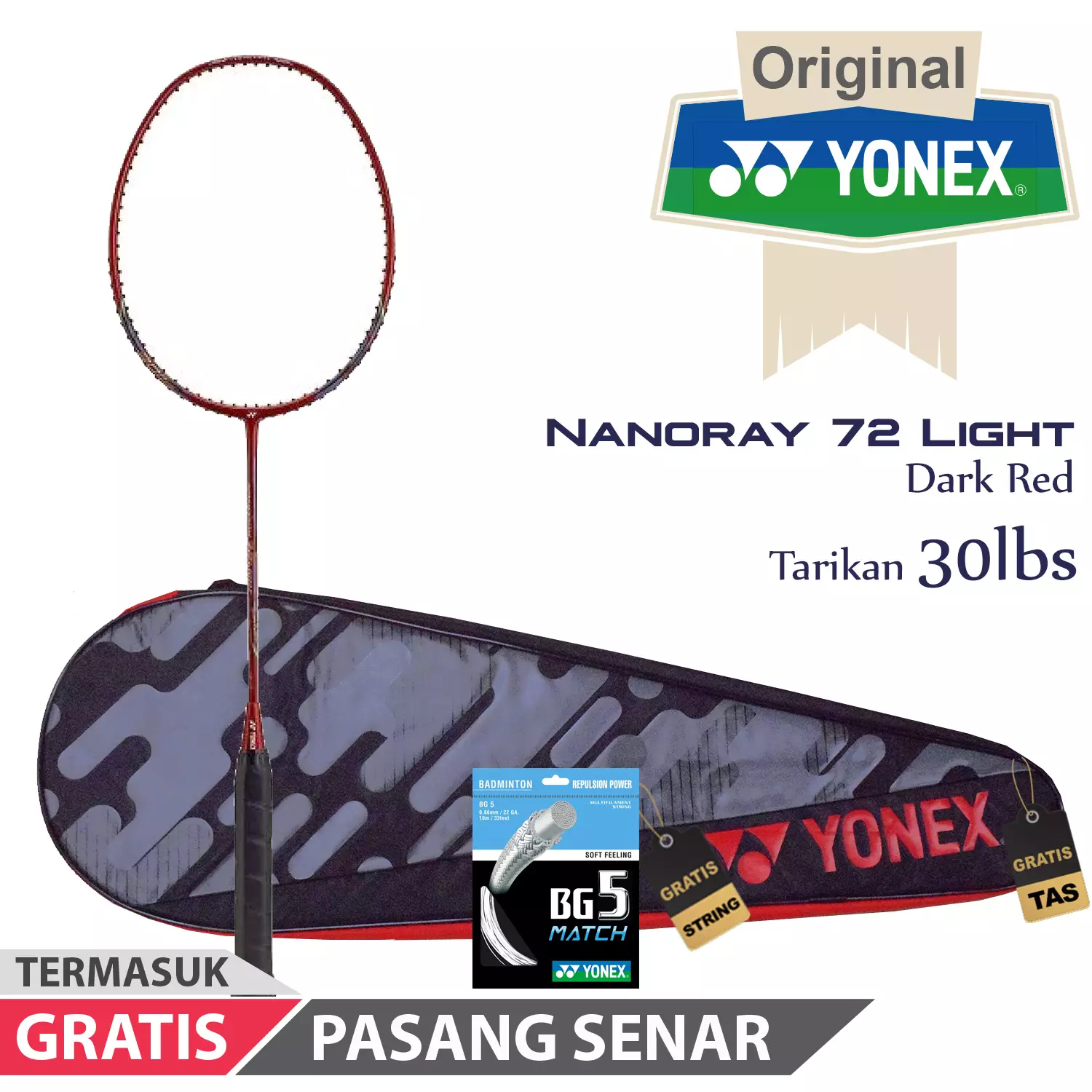 Raket Badminton Yonex Nanoray 72 Light Dark Red