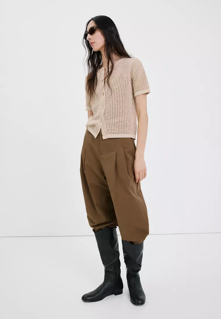 Short-Sleeved Openwork Knitted Cardigan