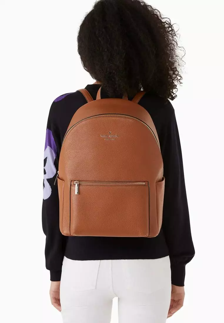 Kate Spade Leila Pebbled Leather Large Dome Backpack Warm Gingerbread
