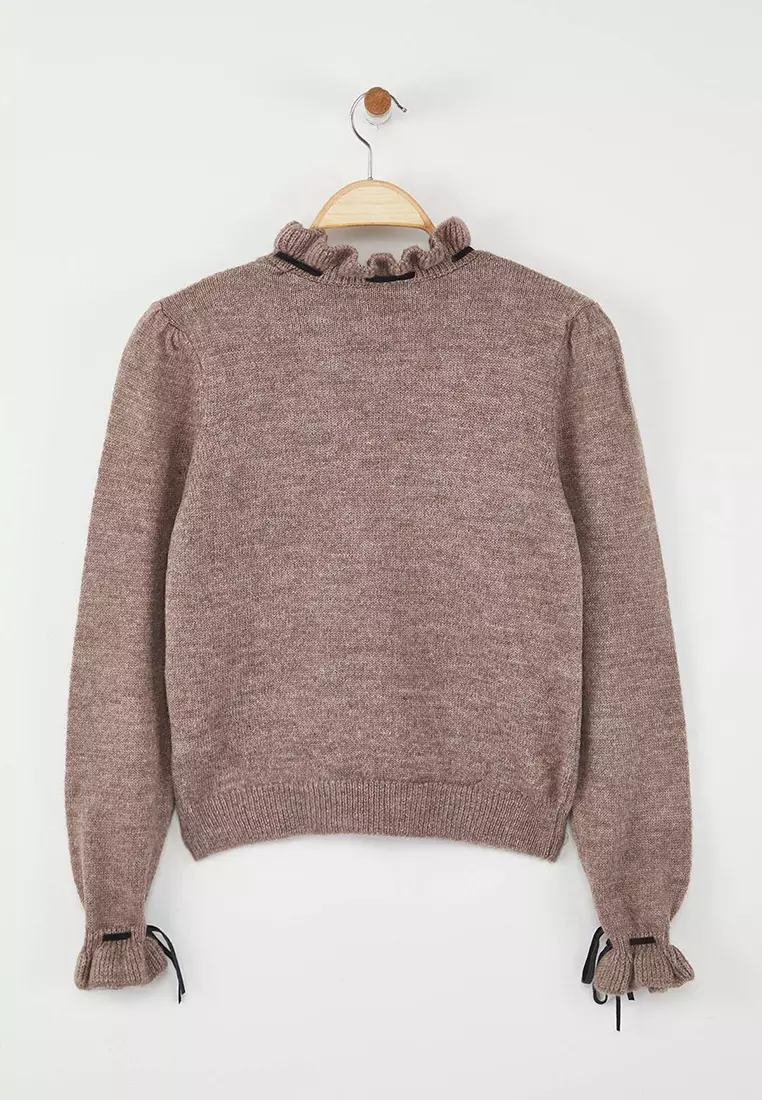 Mink Soft Texture Openwork/Hole Ribbon/Bow Detailed Knitwear Sweater Twoaw21Kz2355