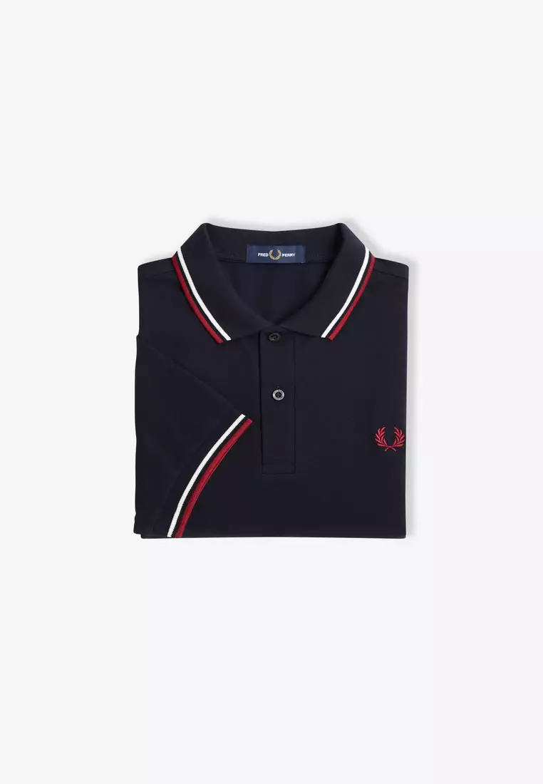 Fred Perry M3600 Twin Tipped Fred Perry Shirt (Navy / Snow White / Burnt Red)