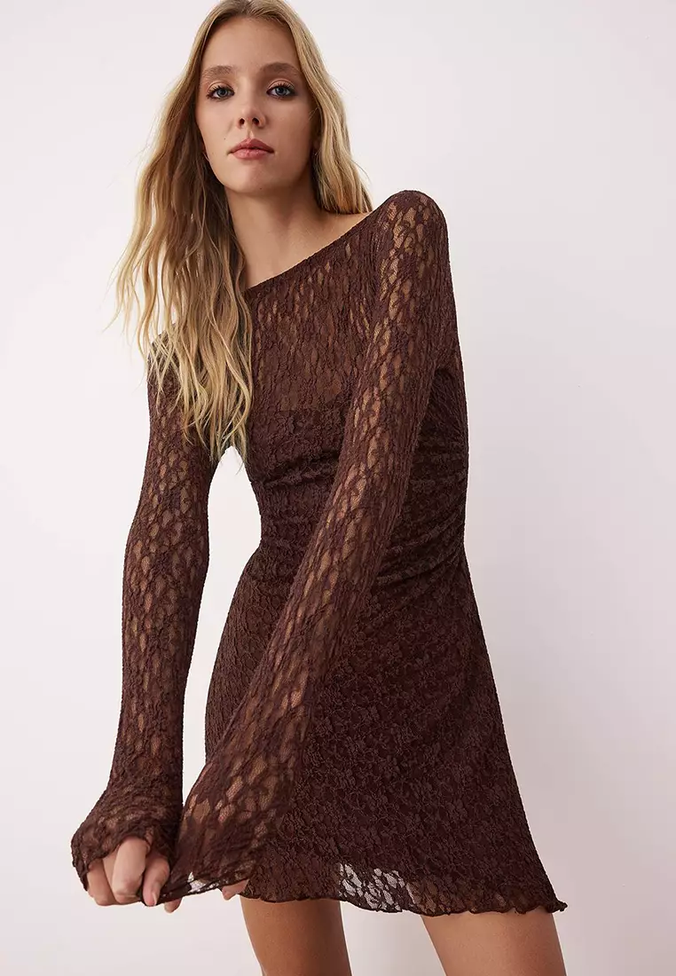 Buy Trendyol Scoop Back Lace Mini Dress Online | ZALORA Malaysia