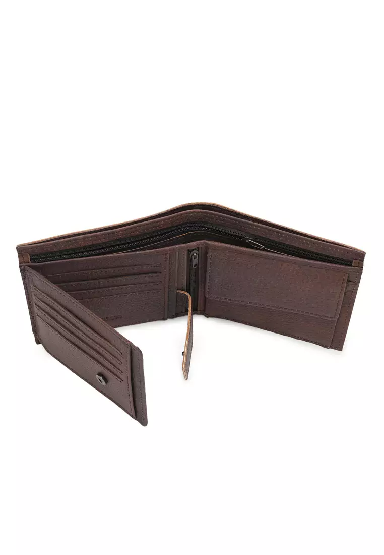 Kulit Genuine Dompet Pendek Pria (Men's RFID Genuine Leather Tri Fold Center Flap Short Wallet With Coin Compartment)
