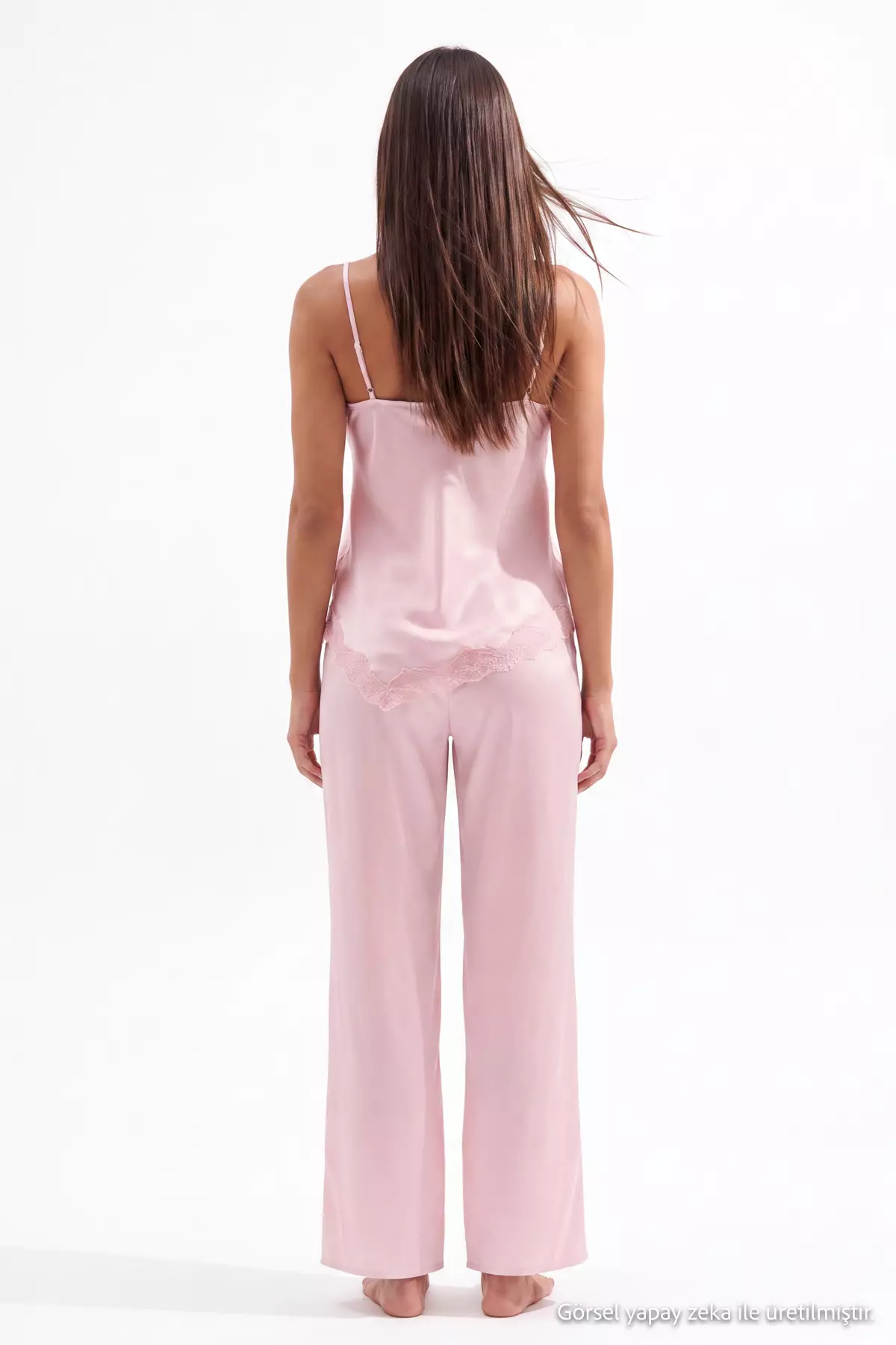 Powder Lace Detailed Satin Woven Pajama Set