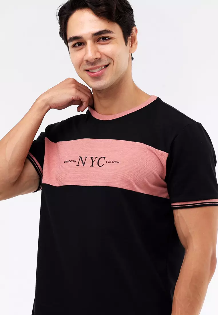 Round Neck Streaky Short Sleeves