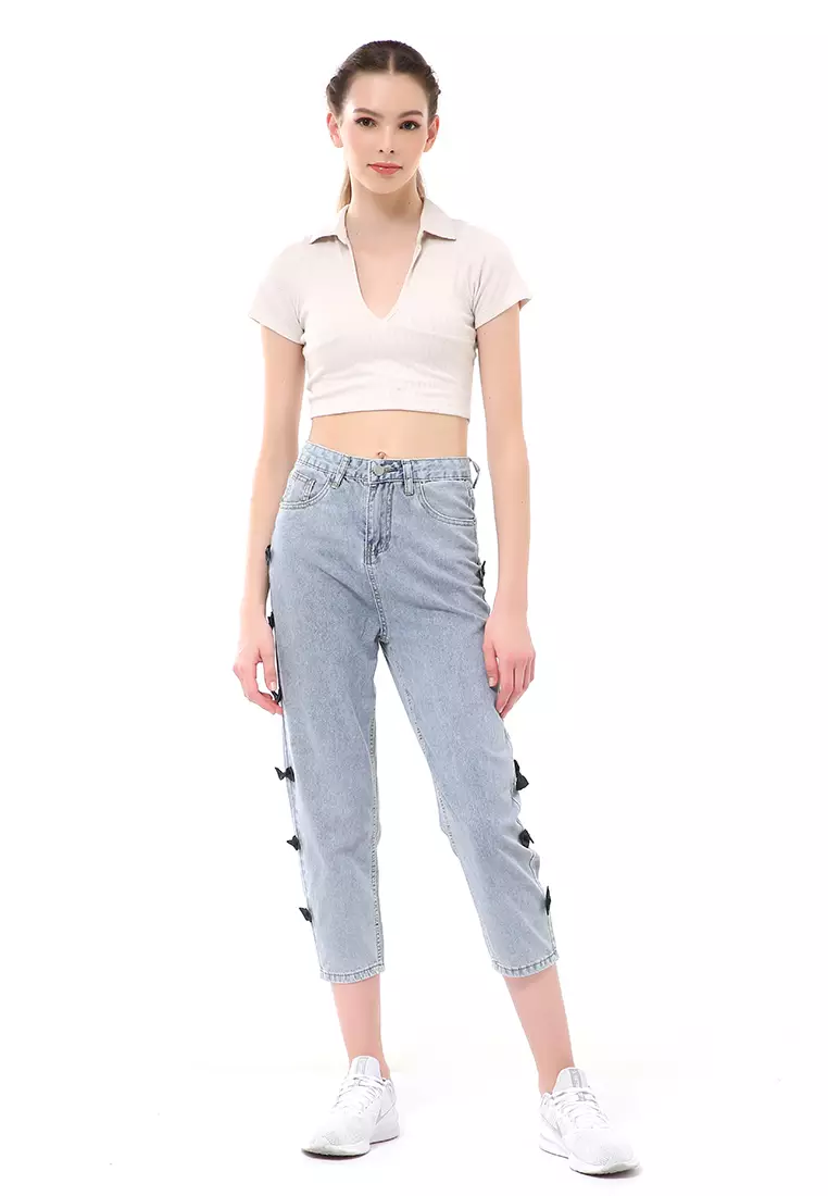 Stella Long Pants Boyfrend Jeans Wanita Model Pita Samping Material Denim ORIGINAL - Blue