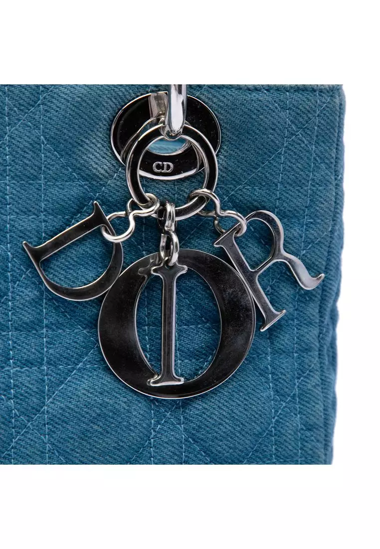 Pre-Loved Dior Medium Denim Cannage Acrylic Handles Lady Dior