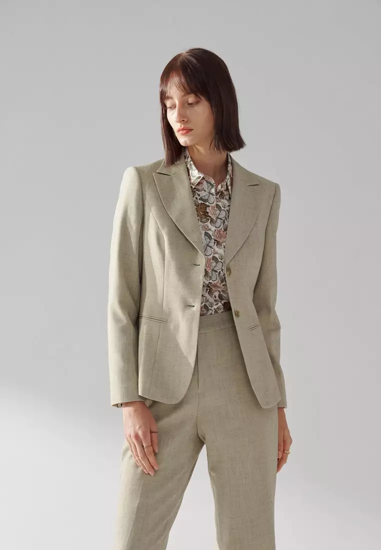 淺抹茶色劍領適中版西裝外套