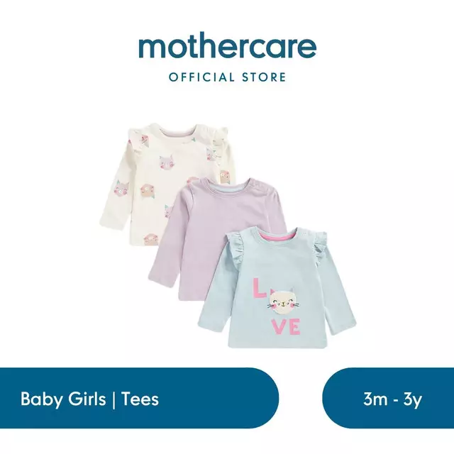 Mothercare Multi Cat Long-Sleeved T-Shirts Pk Kaos Bayi Perempuan