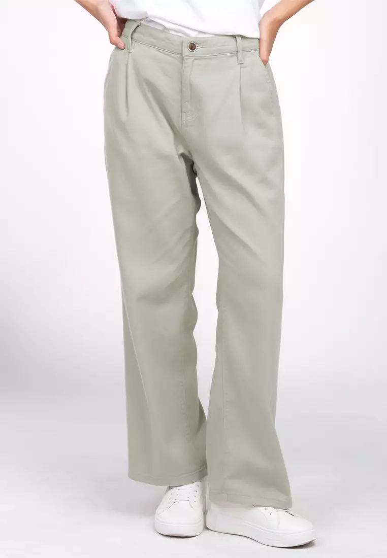 C2 Trisbe Green Straight Cut Pants Wanita