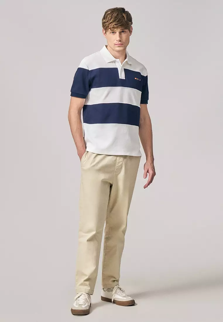Regular Fit Color-Block Polo Shirt With Sailing Flag Icon Embroidery In Pique