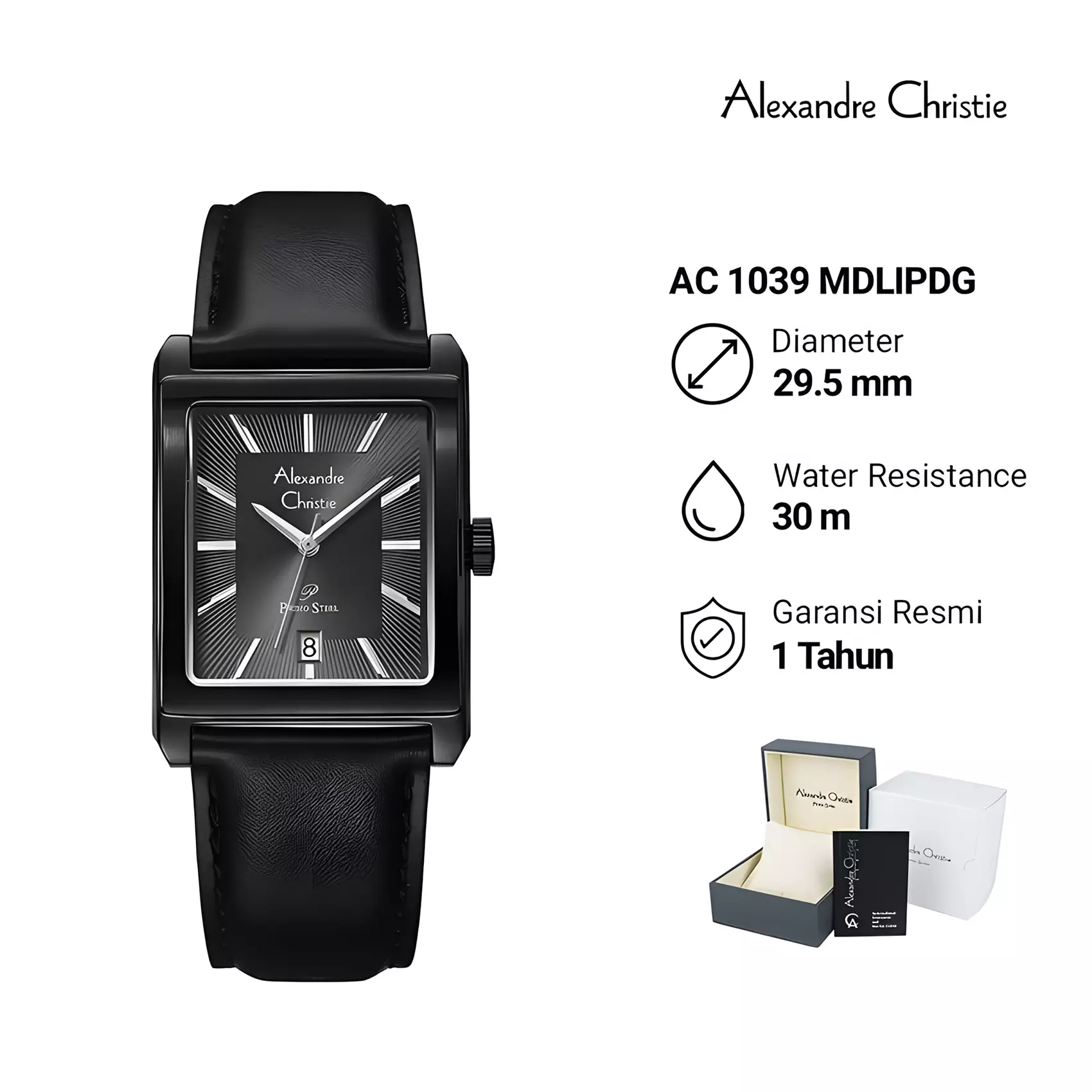 Alexandre Christie Primo Steel Couple - Jam Tangan Analog Pria Wanita - Black Dial - Black Leather Strap - 1039 MLDLIPDG