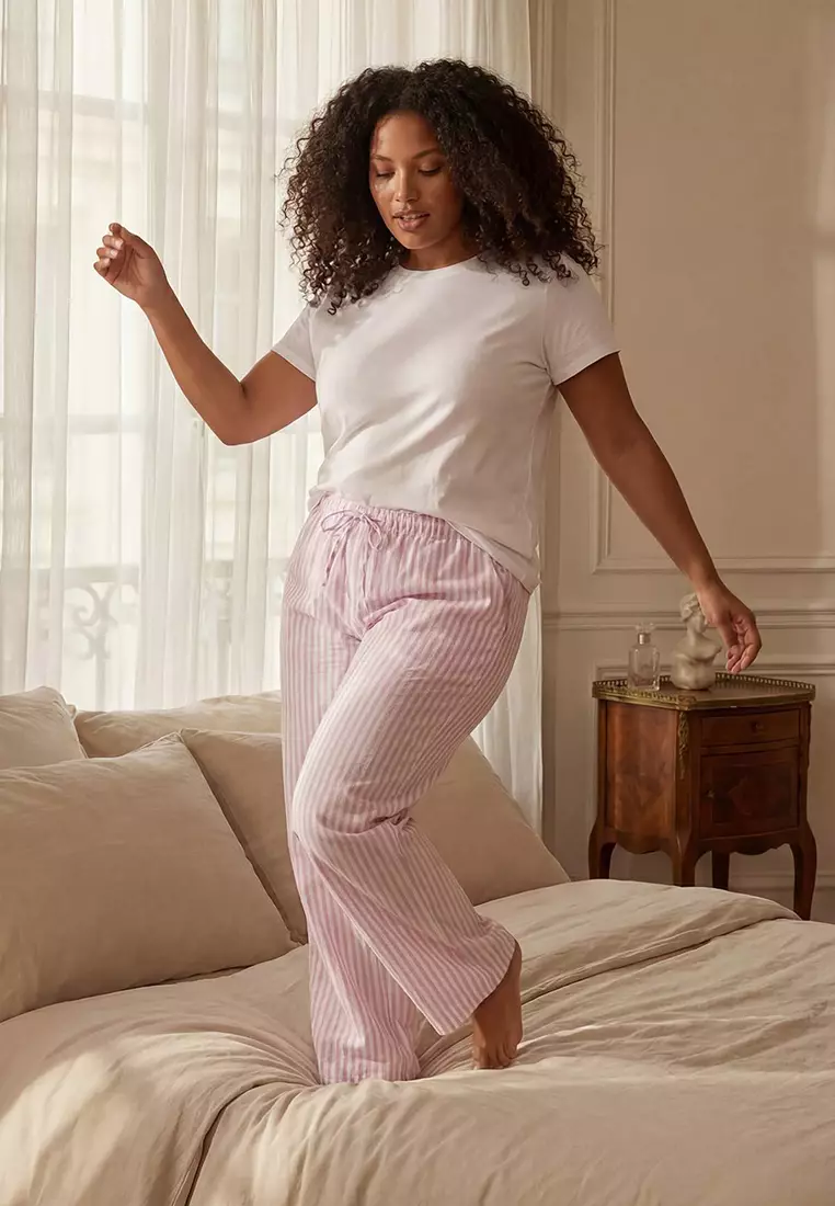 Pink Striped Shorts-Pants Package Woven Plus Size Pajama Bottoms Tbbss26Ia00009