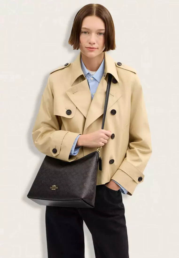 Coach Laurel Shoulder Bag In Signature Canvas Walnut Black