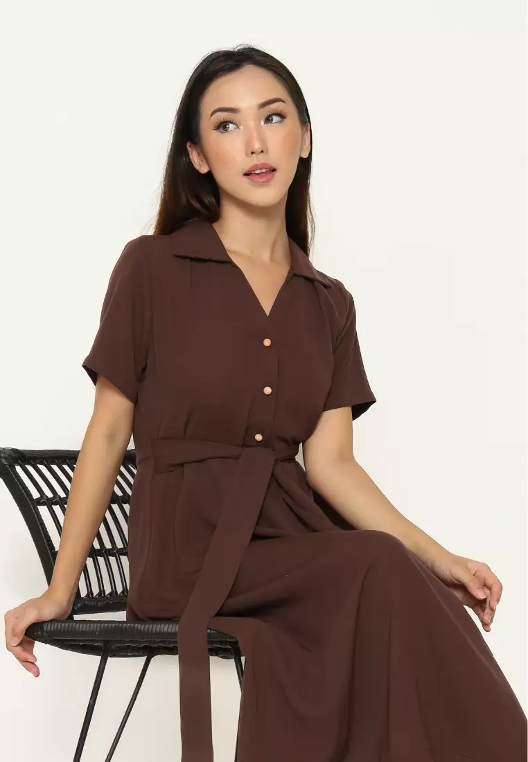 Urban Exchange Shanika Dress Brown - Midi Dress Blue Dress Coklat