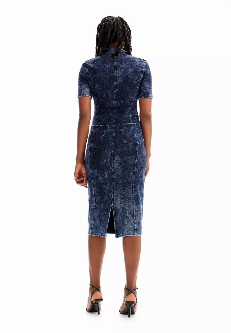 Desigual Woman Denim midi dress.