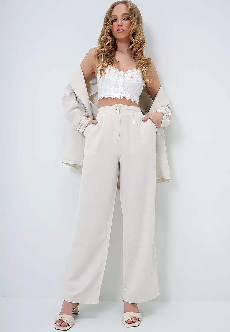 Linen-Look Palazzo Pants