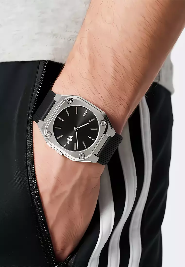 Adidas Gents Watch City Tech Thin - Stainless Steel Case - Black Silicone Strap - AOFH24002