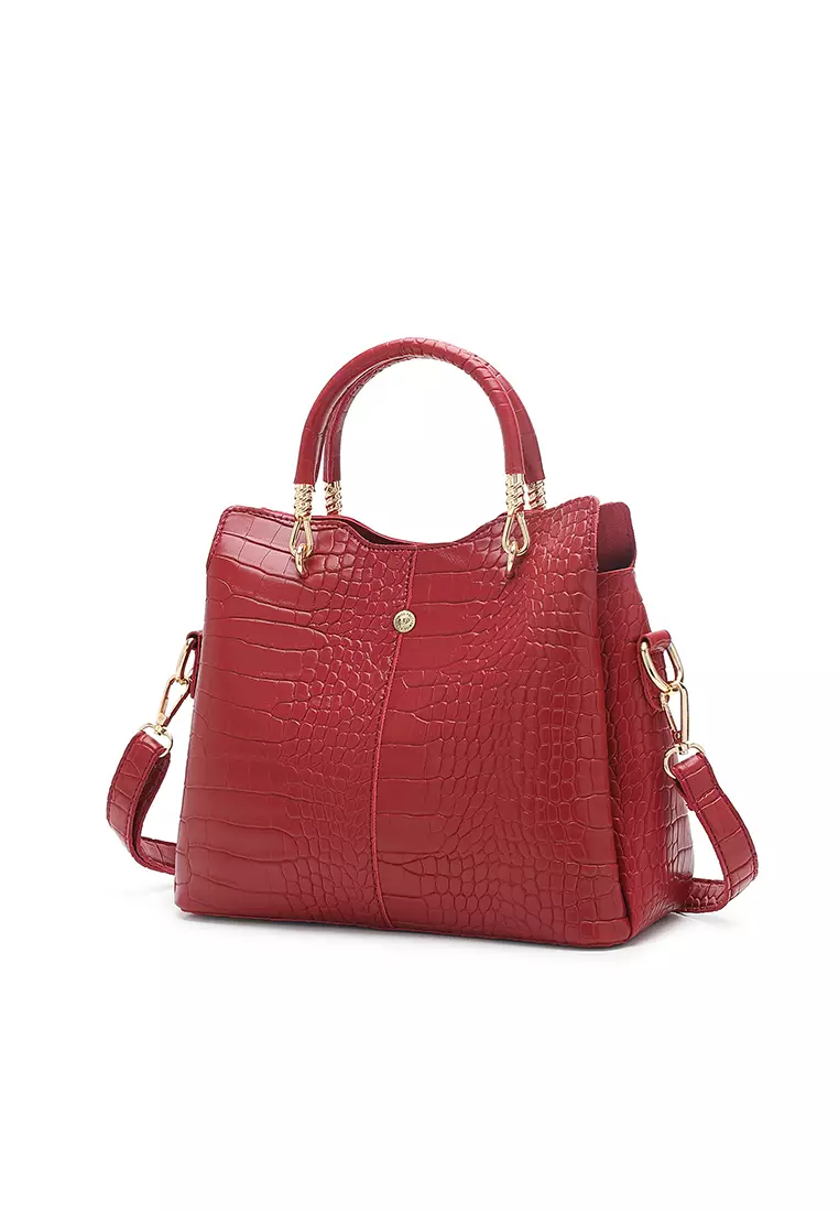 Women's 3-in-1 Handbag with Pouch & Purse - Red