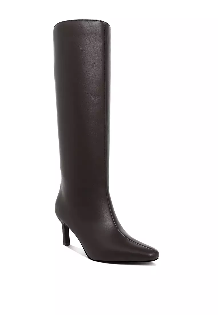 Kitten Heel Long Boots in Tan