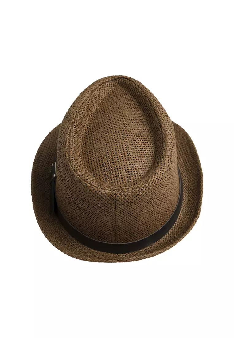 Topi fedora cowboy hat fedora ratan belt dark brown houseofcuff