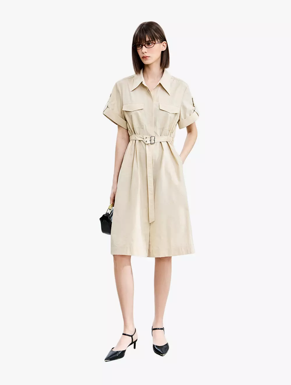 LILY Daily Commuting Basic Versatile Shirt Dress - Brown