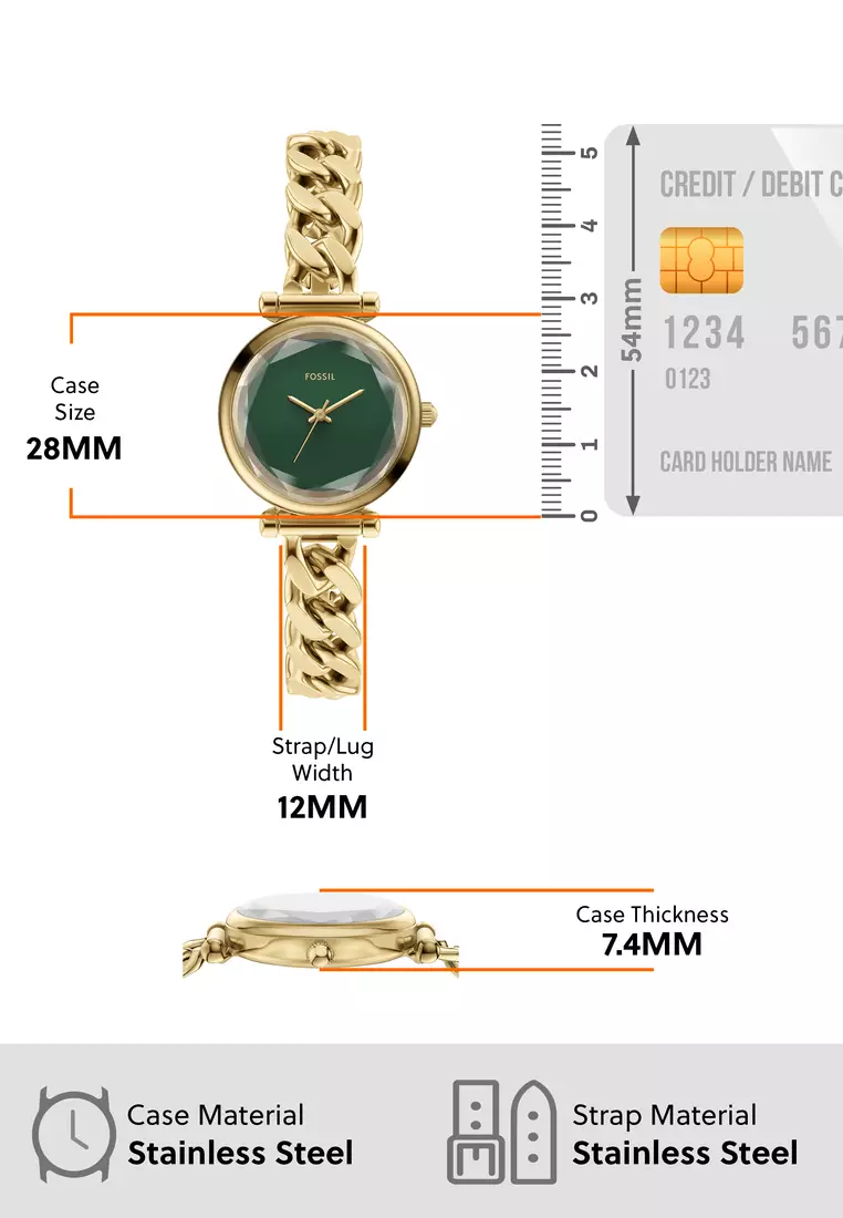 Fossil Women's Carlie Analog Watch ( ES5441 ) - Quartz, Gold Case, Round Dial, 12 MM Gold Stainless Steel Band