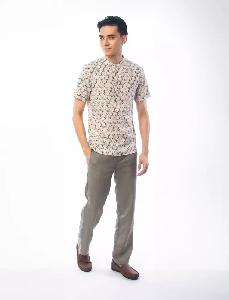 EAST INDIA COMPANY - HARZIZ MEN SLIM FIT SHORT SLEEVE PRINTED SHIRT BROWN