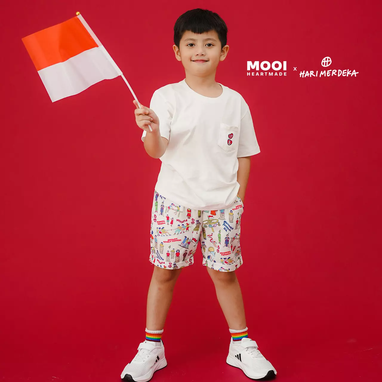 Mooi x Hari Merdeka 17 Agustus Kaos Kemerdekaan Setelan Anak Pocket Tee Set Kemerdekaan - White