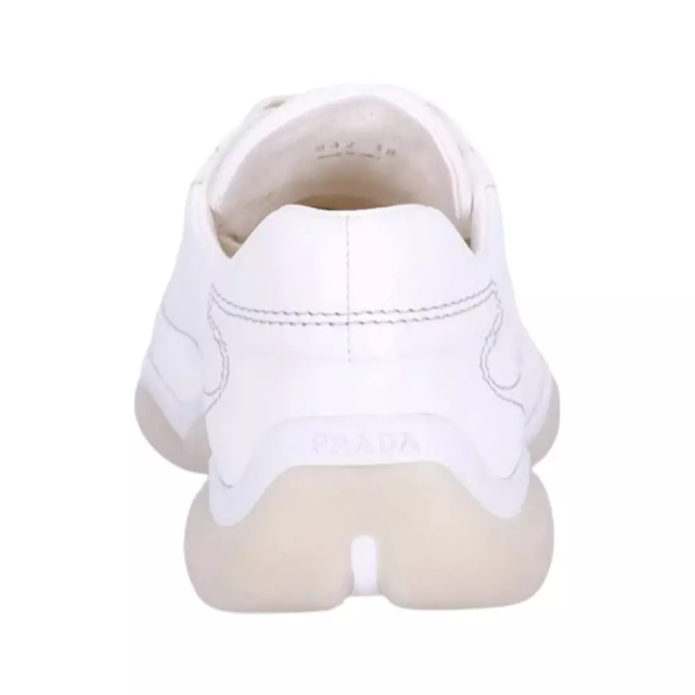 Leather Lace Up Sneakers Ivory Rubber Sole Beige