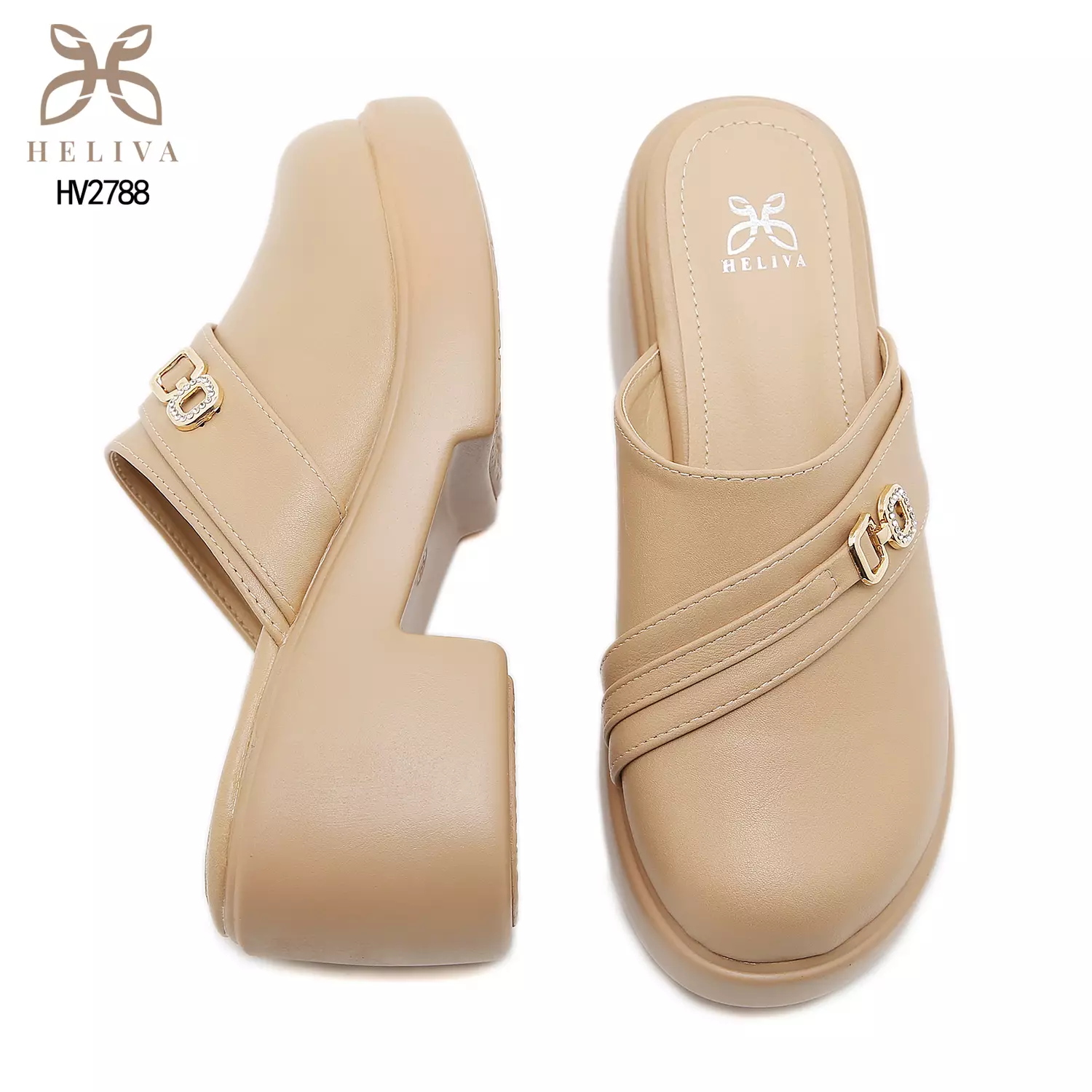 Heliva Verona Bold Heel Platform Mules with Metallic Chain Touch 7cm Elegance HV2788