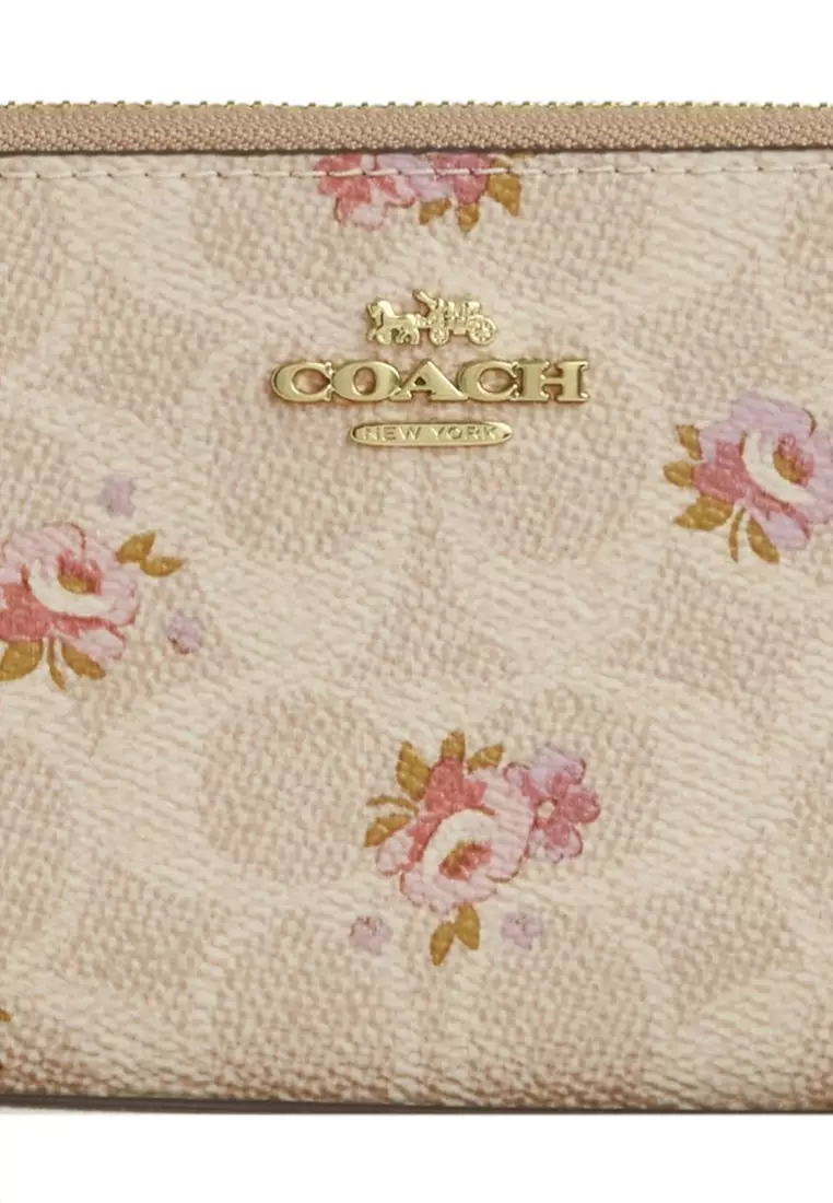 Long Zip Around Wallet In Signature Canvas With Floral Print - Sand/Multi