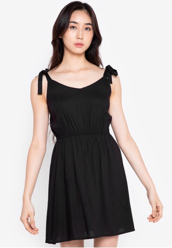 ZALORA BASICS black Shoulder Tie Sweetheart Mini Dress 4884FAAEBB8D17GS_1