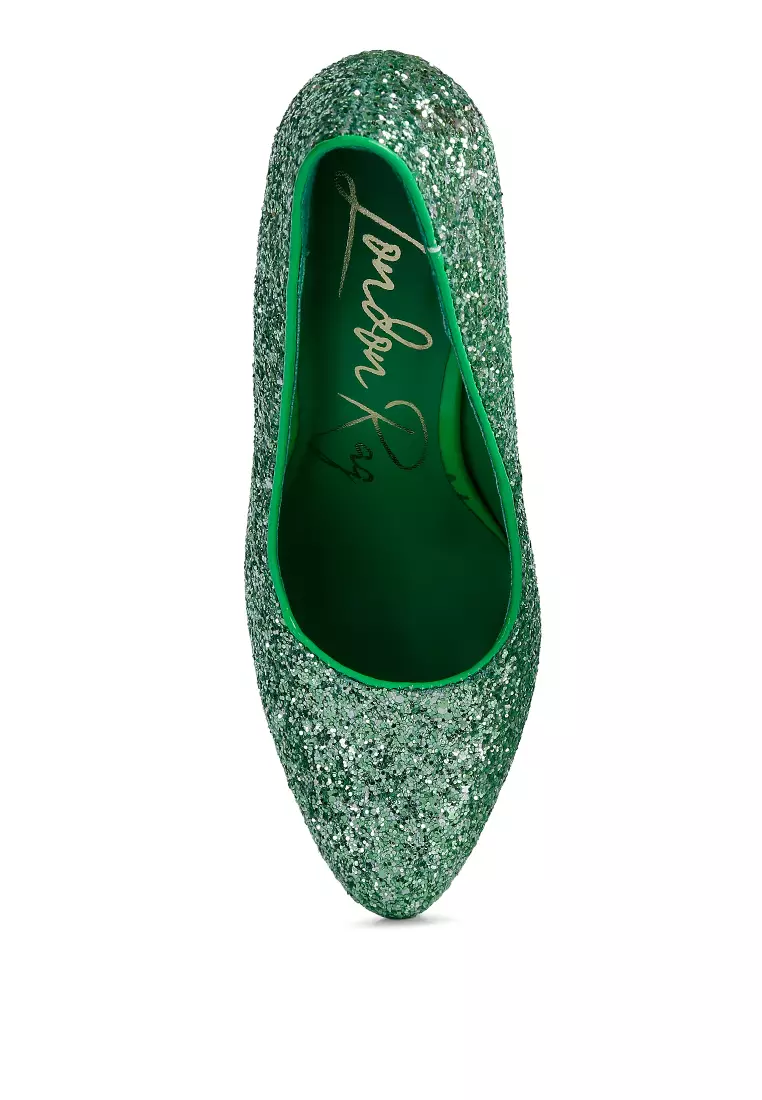 Green Glitter Conical Heel Pumps