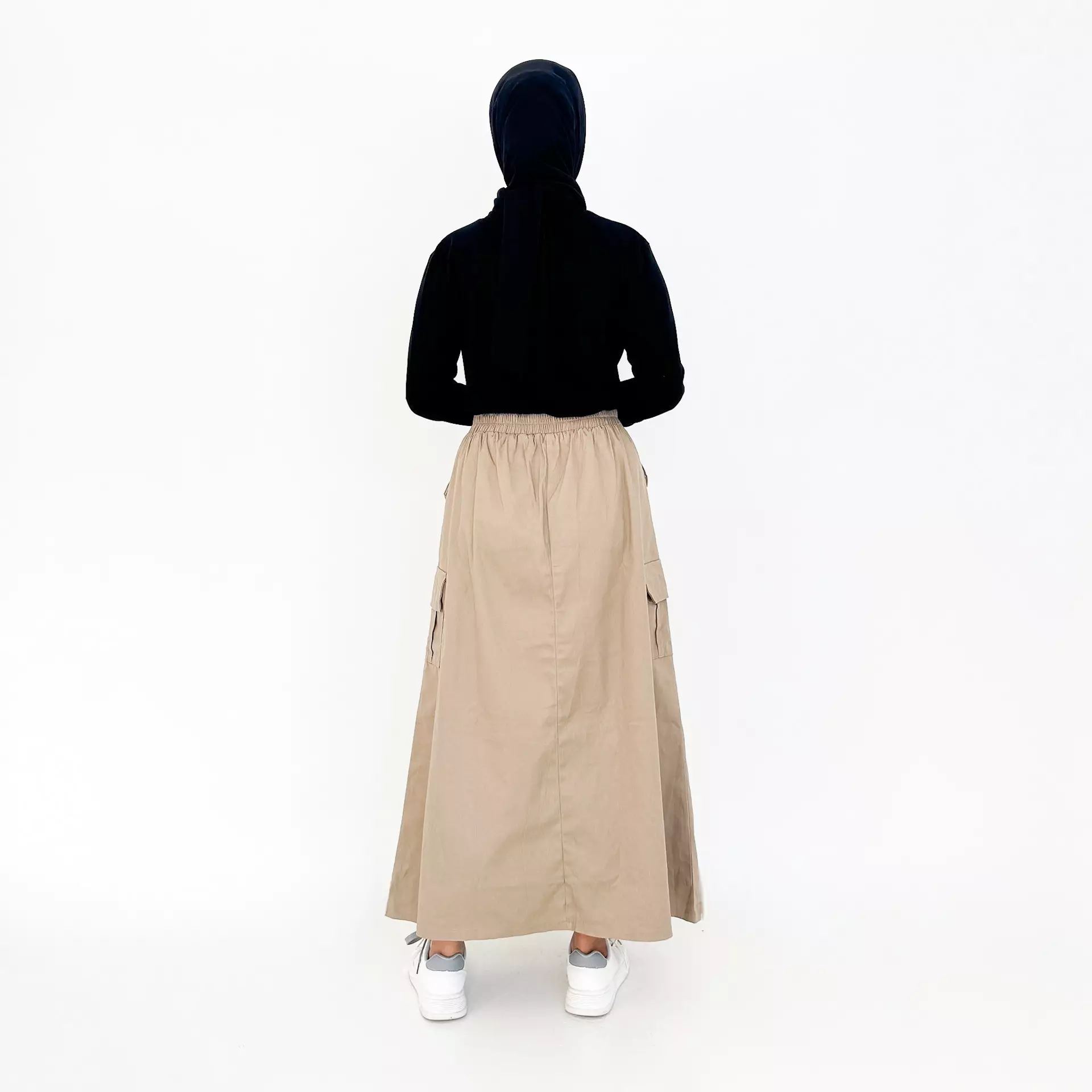 Rok Cargo Twill Katun [COKLAT] Bawahan Panjang Casual Wanita Fit 80 Kg