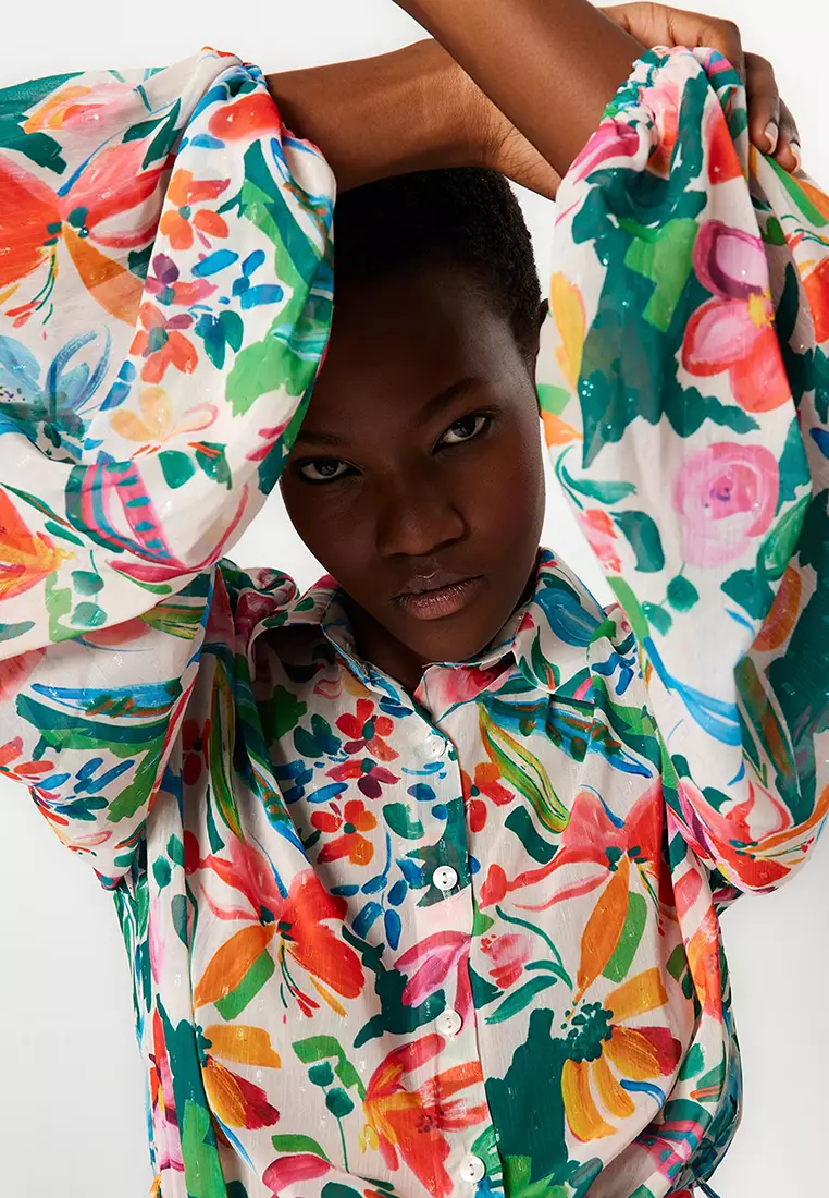 Balloon Sleeves Floral Dress