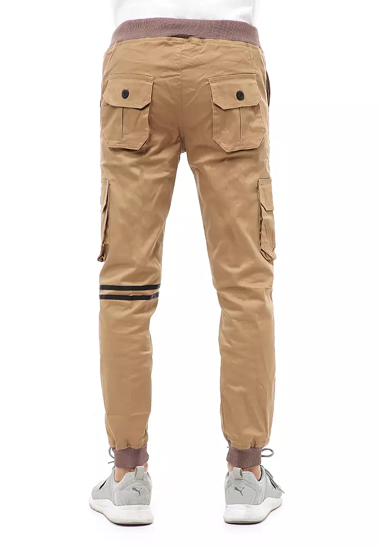 Locko Long Pants Celana Jogger Pria Model List Material Cotton Twill ORIGINAL - Mocca