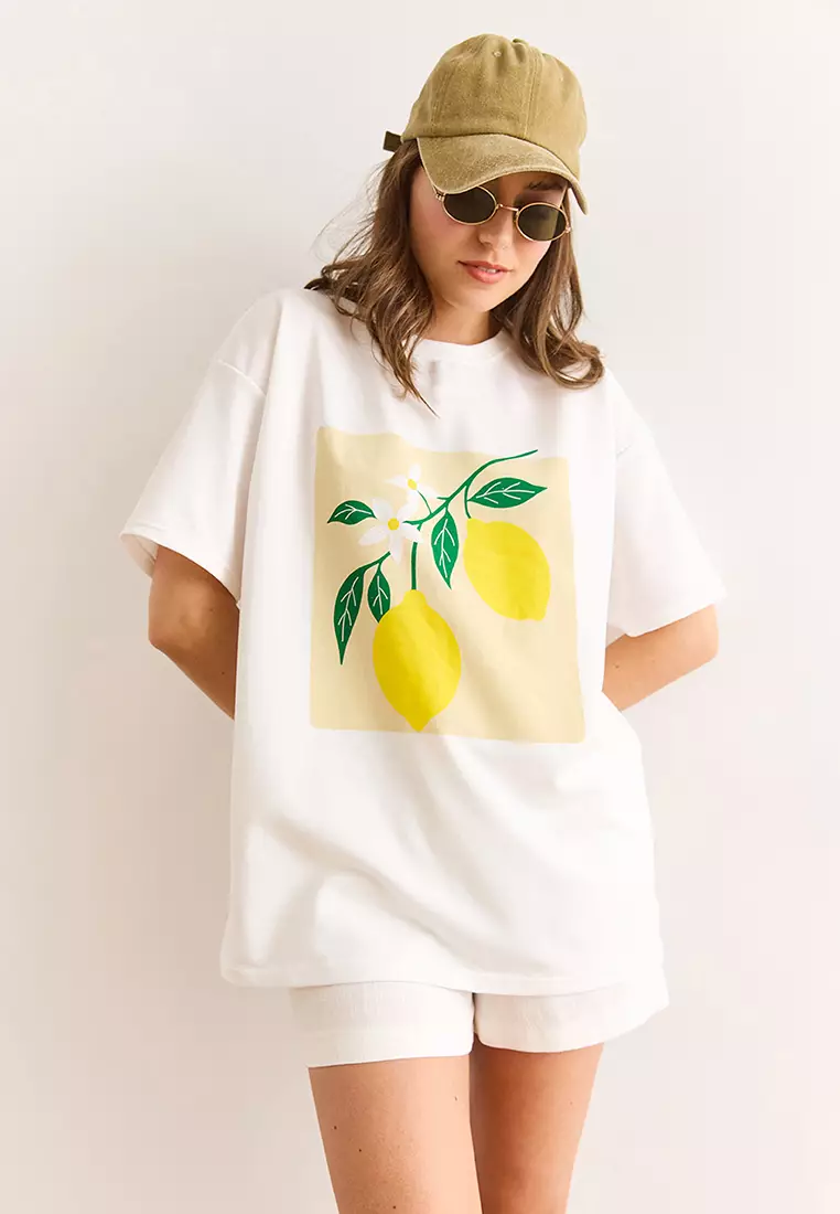 Women's Ecru Lemon Printed Comfortable Fit T-Shirt Tsh-19000927