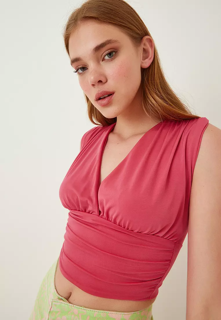 V-Neck Ruched Crop Top