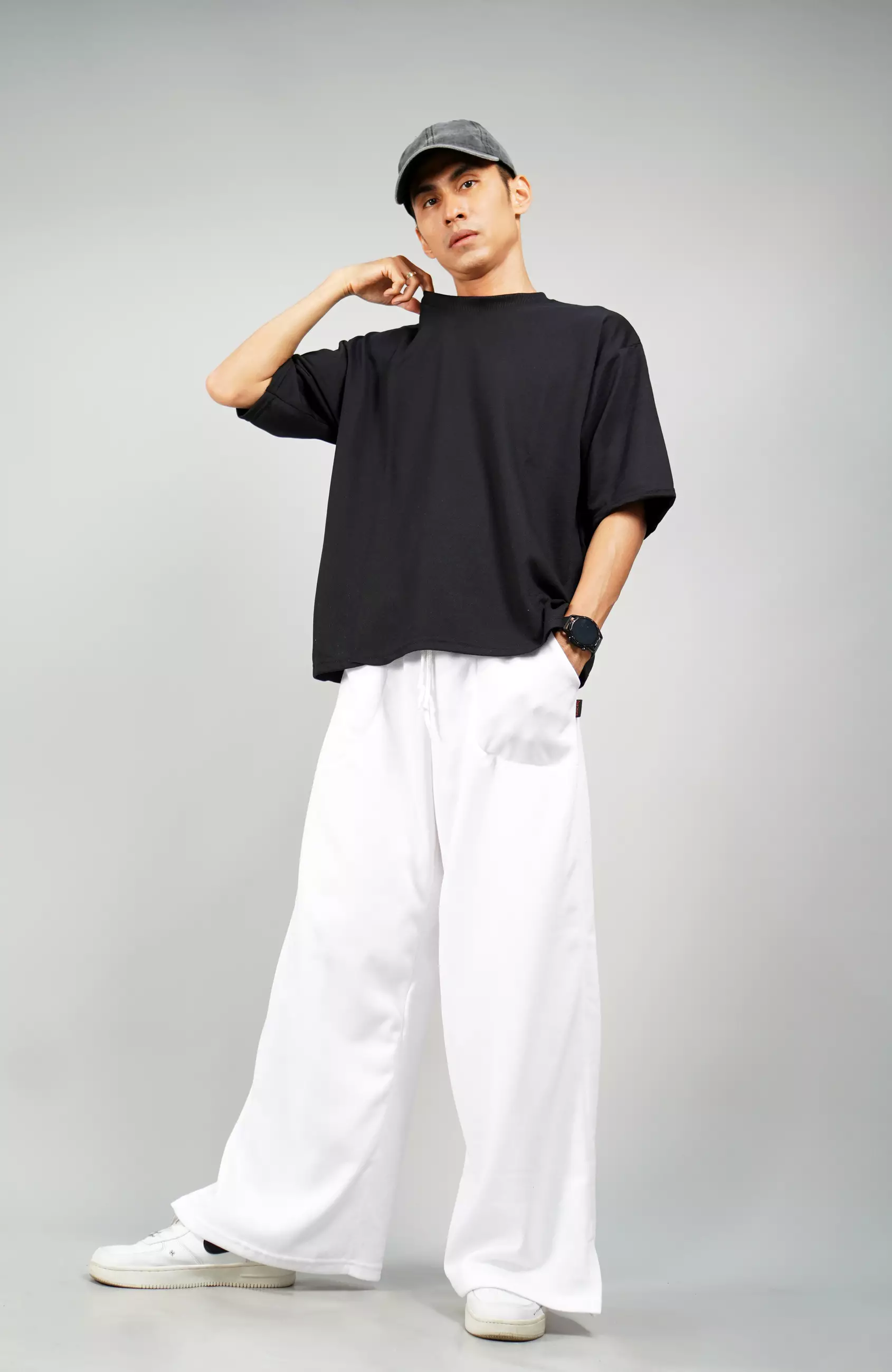 JISOO Celana Panjang Baggy Pants Celana Baggy Loose Pants Pria - PUTIH