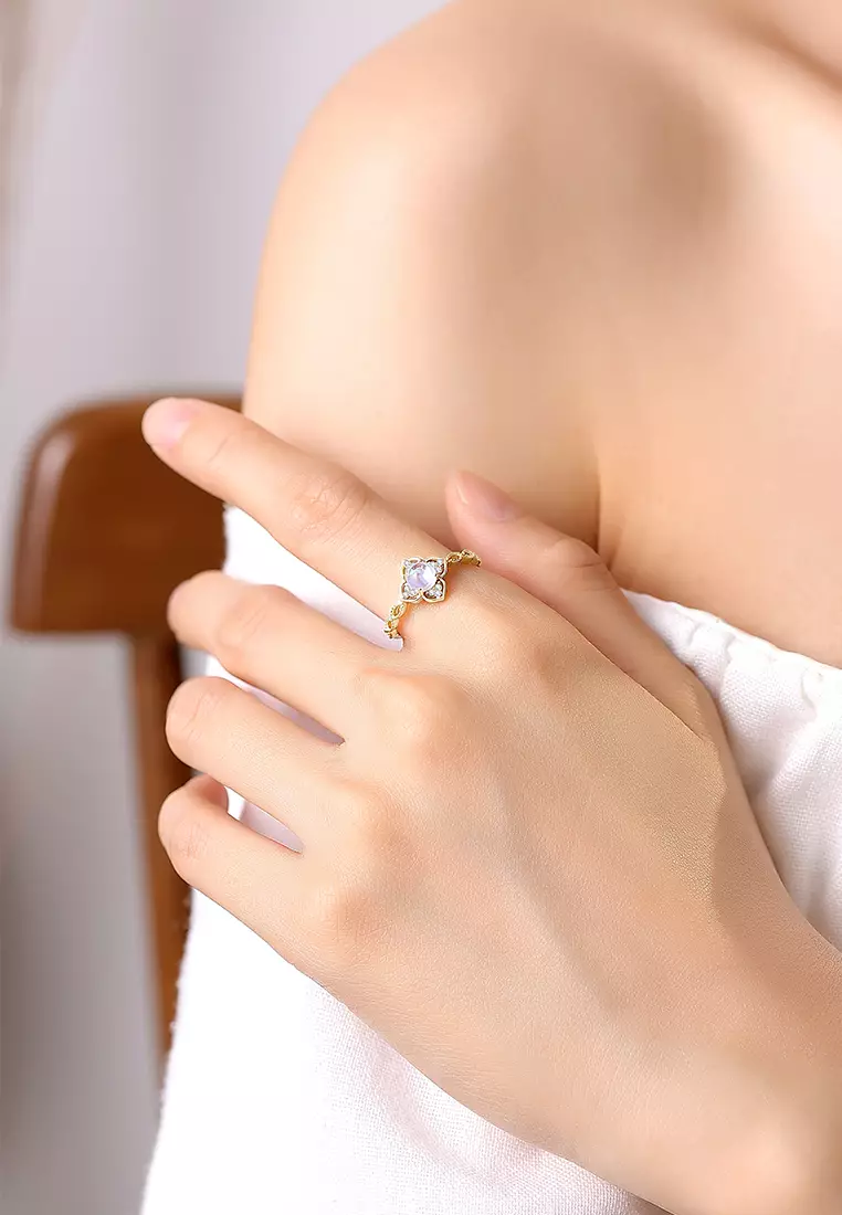 Cincin Wanita Original Elegant Titanium Moonstone Style Korea Perhiasan Cincin Cewek Rings white color