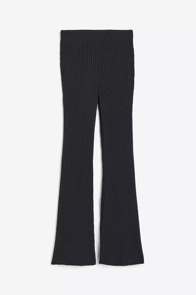 Flared rib-knit trousers