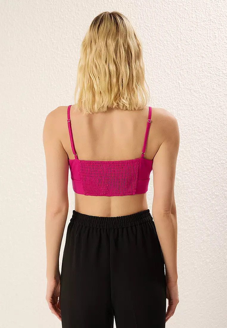 V Neck Crop Woven Bustier Top