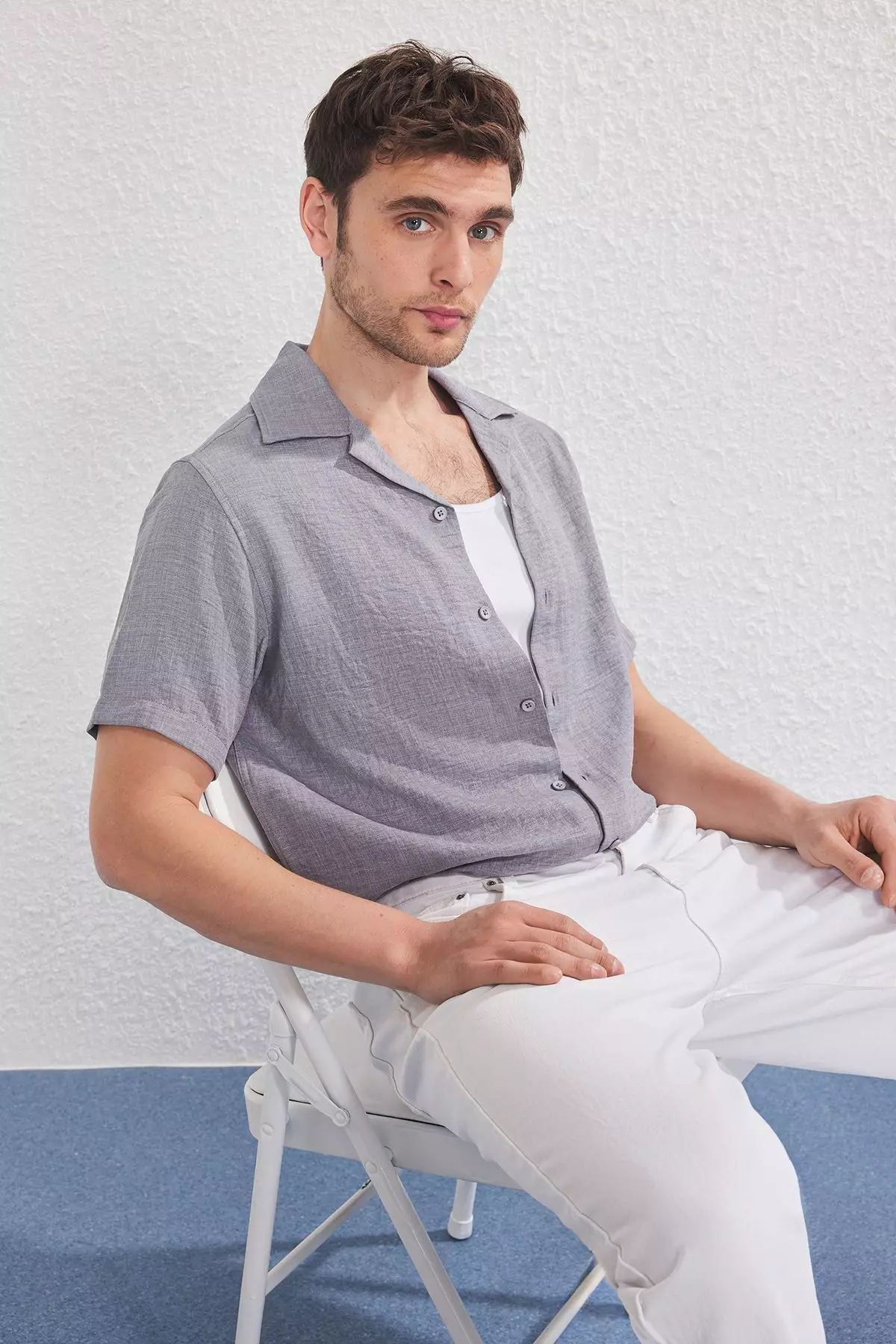 Grey Regular Fit Linen Look Loose Loose Shirt TMNSS25GO00075